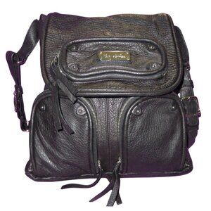 Kate Landry Black Supple Leather Satchel with silver hardware